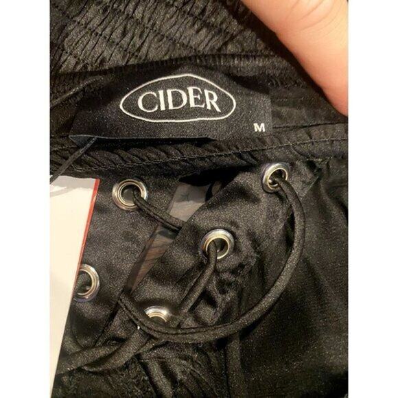 NWT Lace Up Bustier Corset Eyelet Detail Smock Crop Top Adjustable Strap M Black - Picture 7 of 12